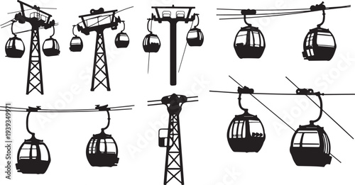 Cable cars and power lines transportation system vector illustration flat design scalable graphic