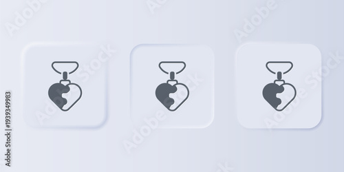 Grey Necklace with heart shaped pendant icon isolated on grey background. Jewellery decoration. International Happy Women Day. Set icons in square buttons. Vector