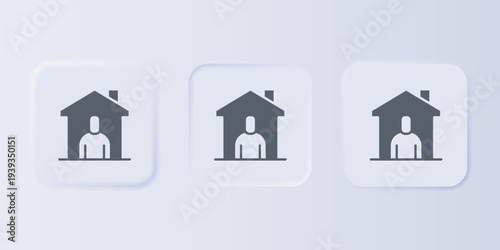 Grey Shelter for homeless icon isolated on grey background. Emergency housing, temporary residence for people, bums and beggars without home. Set icons in square buttons. Vector