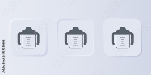 Grey Baby bottle icon isolated on grey background. Feeding bottle icon. Milk bottle sign. Set icons in square buttons. Vector