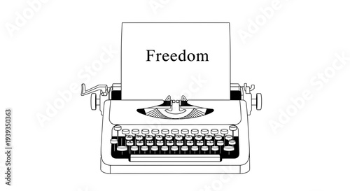 Vintage Typewriter with "Freedom" text on paper, symbolizing creativity and expression