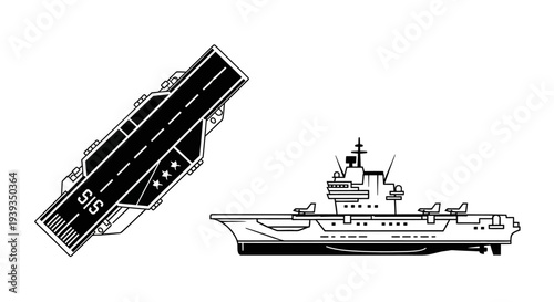 Large military aircraft carrier ship vessel.