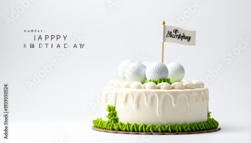 Wallpaper Mural "Birthday cake decorated with golf ball-shaped confections, green frosting grass, and small flag reading Happy Birthday." Torontodigital.ca