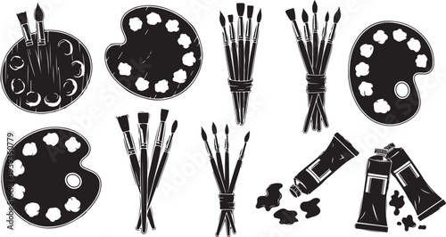 Diverse collection of makeup brushes and tools set isolated on white background vector illustration