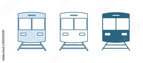 Blue Train and railway icon isolated on white background. Public transportation symbol. Subway train transport. Metro underground. Vector