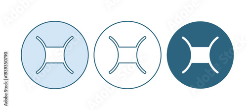 Blue Gemini zodiac sign icon isolated on white background. Astrological horoscope collection. Vector