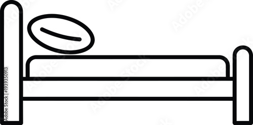 A simple line drawing of a bed with a pillow on it.