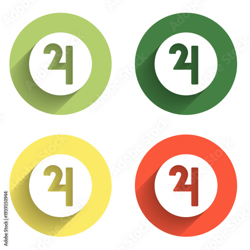 Set Ancient astrological symbol of Jupiter icon isolated with long shadow background. Astrology planet. Zodiac and astrology sign. Color circle button. Vector