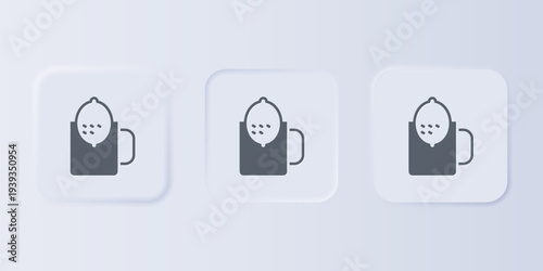 Grey Cup of tea with lemon icon isolated on grey background. Set icons in square buttons. Vector