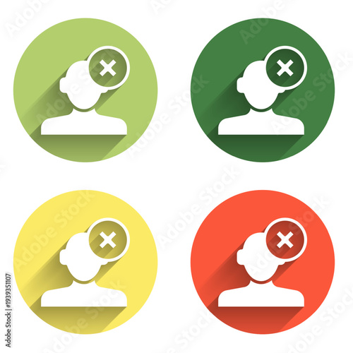 Set Solution to the problem in psychology icon isolated with long shadow background. Therapy for mental health. Color circle button. Vector