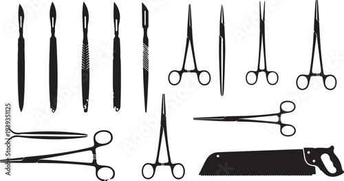 Set of various sewing needles and scissors tools flat design vector illustration isolated on white background