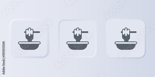 Grey Honey dipper stick with bowl icon isolated on grey background. Honey ladle. Set icons in square buttons. Vector