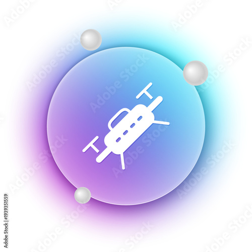 White Drone flying icon isolated on white background. Quadrocopter with video and photo camera symbol. Blue and purple gradient circle background. Vector