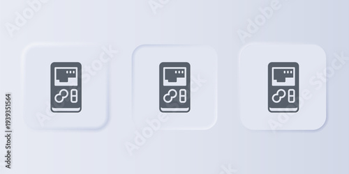 Grey Portable video game console icon isolated on grey background. Handheld console gaming. Set icons in square buttons. Vector