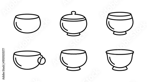 collection of alms bowl, minimal thin icon vector set , white background , PNG and SVG isolate