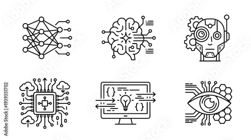 collection of artificial intelligence, minimal thin icon vector set , white background , PNG and SVG isolate