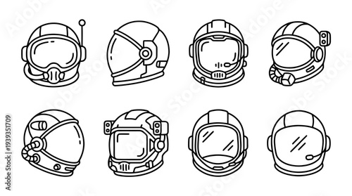 collection of astronaut helmet, minimal thin icon vector set , white background , PNG and SVG isolate