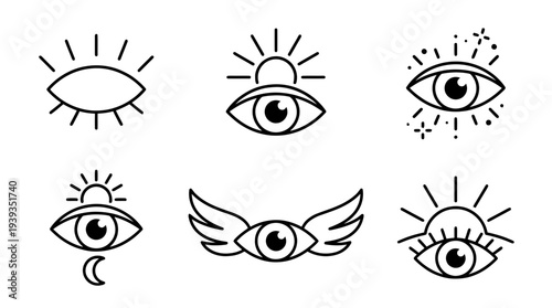 collection of awakening eye, minimal thin icon vector set , white background , PNG and SVG isolate