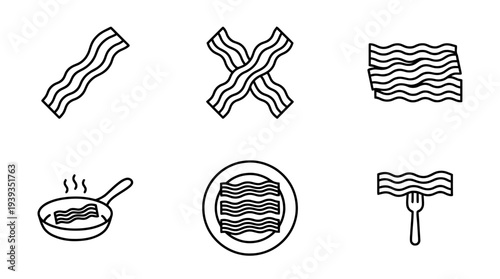 collection of bacon, minimal thin icon vector set , white background , PNG and SVG isolate