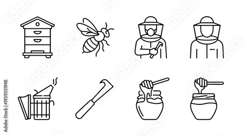 collection of beekeeping, minimal thin icon vector set , white background , PNG and SVG isolate