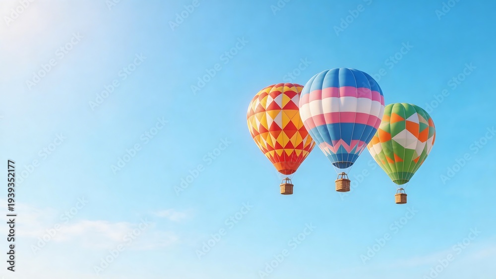 Naklejka premium Three colorful hot air balloons in sky
