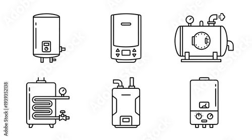 collection of boiler, minimal thin icon vector set , white background , PNG and SVG isolate