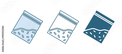 Blue Plastic bag of drug icon isolated on white background. Health danger. Vector