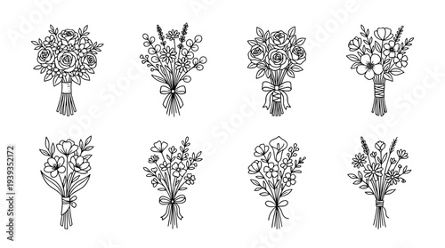 collection of bouquet, minimal thin icon vector set , white background , PNG and SVG isolate