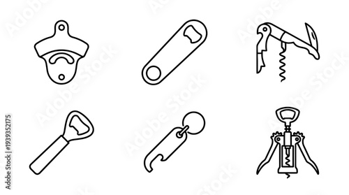 collection of bottle opener, minimal thin icon vector set , white background , PNG and SVG isolate