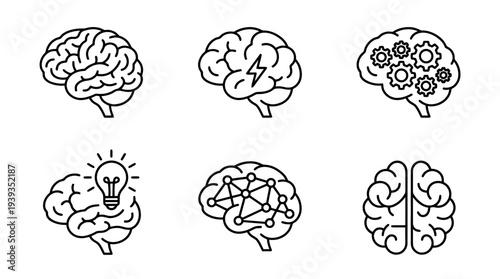 collection of brain, minimal thin icon vector set , white background , PNG and SVG isolate