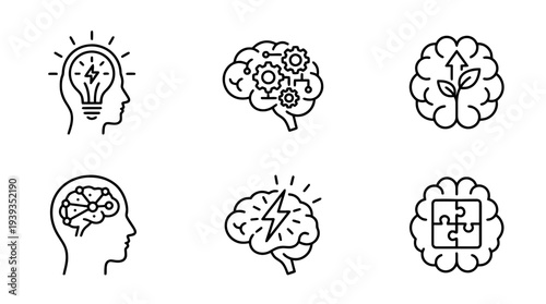 collection of brain idea, minimal thin icon vector set , white background , PNG and SVG isolate