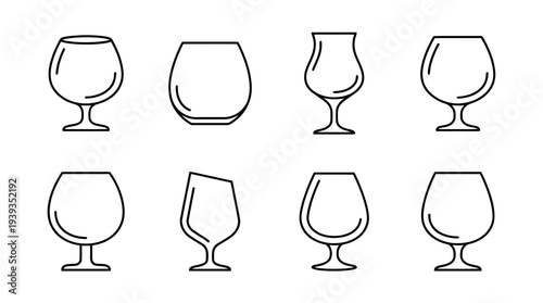 collection of brandy glass, minimal thin icon vector set , white background , PNG and SVG isolate