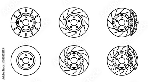 collection of brake disc, minimal thin icon vector set , white background , PNG and SVG isolate