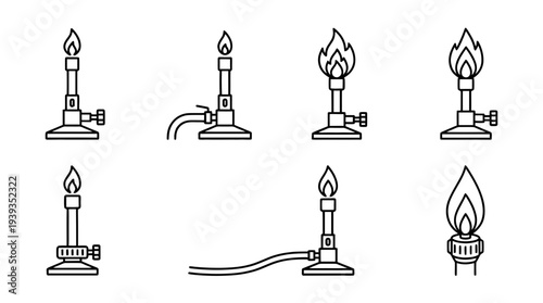 collection of bunsen burner, minimal thin icon vector set , white background , PNG and SVG isolate