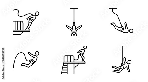 collection of bungee jumping, minimal thin icon vector set , white background , PNG and SVG isolate