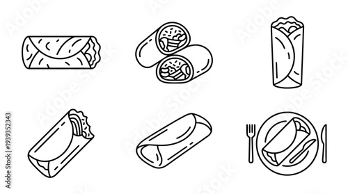 collection of burrito, minimal thin icon vector set , white background , PNG and SVG isolate