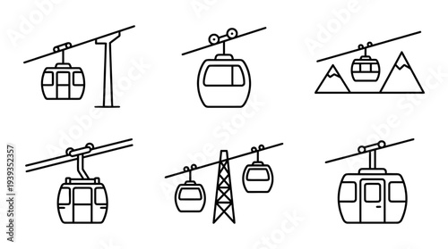 collection of cable car, minimal thin icon vector set , white background , PNG and SVG isolate