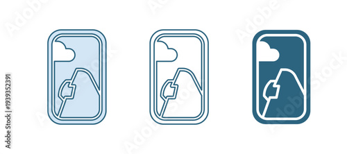 Blue Airplane window icon isolated on white background. Aircraft porthole. Vector