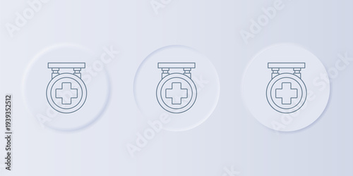 Grey Hospital signboard icon isolated on grey background. Set icons in square buttons. Vector