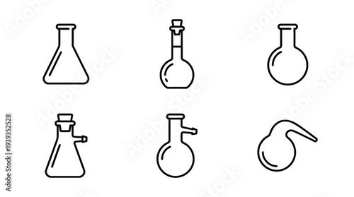 collection of chemical flask, minimal thin icon vector set , white background , PNG and SVG isolate