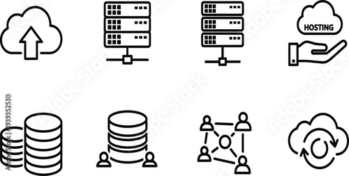 Technology Icons: Cloud Storage, Servers, Hosting, Network, Data, and Connection Icons