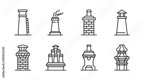collection of chimney stack, minimal thin icon vector set , white background , PNG and SVG isolate