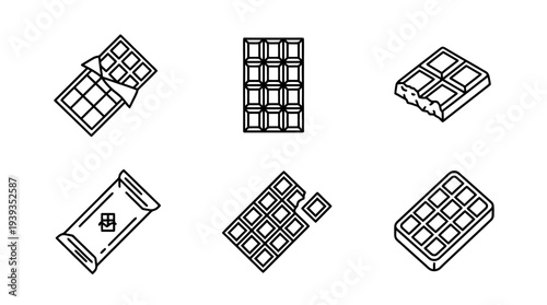 collection of chocolate bar, minimal thin icon vector set , white background , PNG and SVG isolate