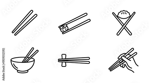 collection of chopsticks, minimal thin icon vector set , white background , PNG and SVG isolate