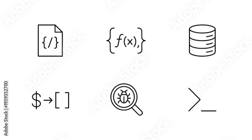 collection of coding script, minimal thin icon vector set , white background , PNG and SVG isolate