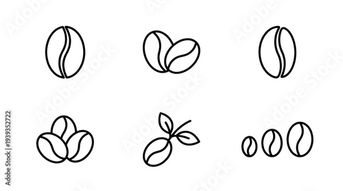collection of coffee beans, minimal thin icon vector set , white background , PNG and SVG isolate