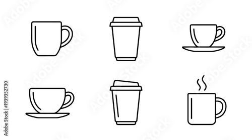 collection of coffee cup, minimal thin icon vector set , white background , PNG and SVG isolate