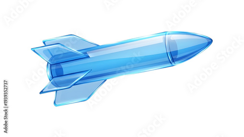 Modern rocket missile with blue glass texture and glowing light, aerospace technology and defense industry concept.