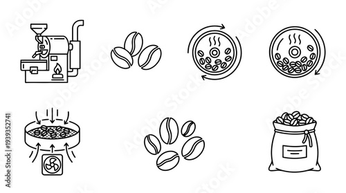 collection of coffee roasting, minimal thin icon vector set , white background , PNG and SVG isolate