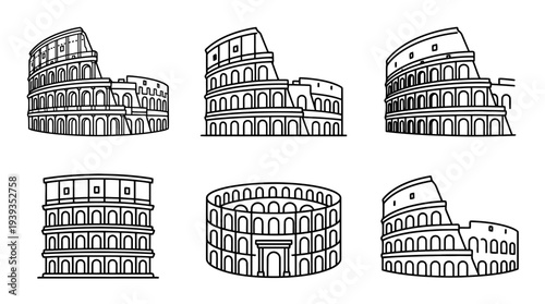 collection of colosseum, minimal thin icon vector set , white background , PNG and SVG isolate